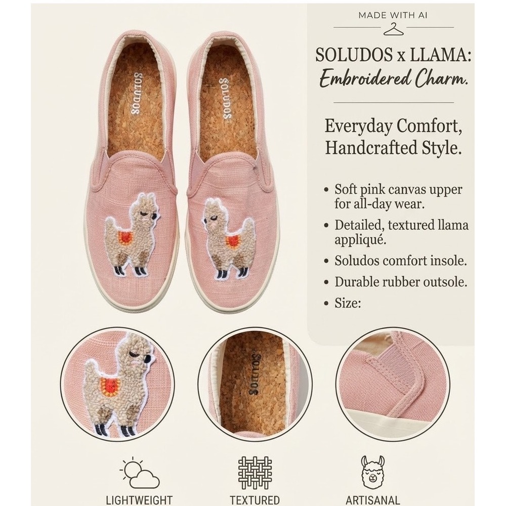 Soludos Llama Smoking Slipper Pink Canvas Slip On Sneakers